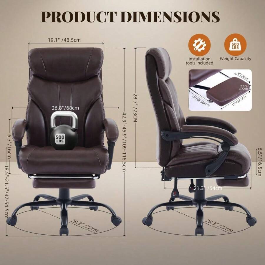 Ergonomic Office Chair - オフィスチェア、ハイバックコンピューターチェア、人間工学に基づいたデザインのオフィスチェア、PUレザー製、アームレストを折りたたみ可能、自宅での使用に最適な快適なエグゼクティブチェア。