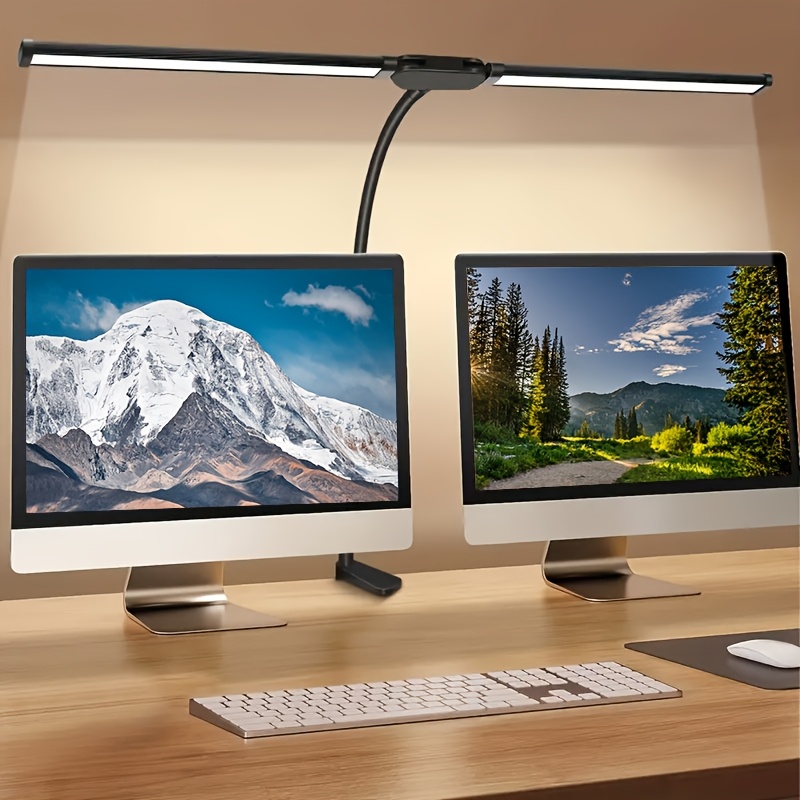 Home Office Work Table - クリップ式のデュアルヘッドLEDデスクランプ。家庭用オフィスやアーキテクツの作業台に最適な、3色モードで調光可能な、目に優しい作業用ライト。