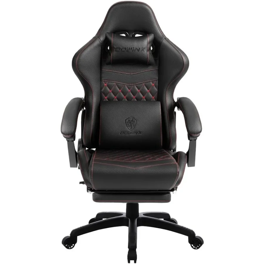 Ergonomic Office Chair - オフィスやご家庭で使用できる、大型で背の高いゲーミングチェア。PUレザー製、ブラック。フットレストとマッサージ機能付きの腰部サポートを備えた人間工学に基づいたデザイン。35