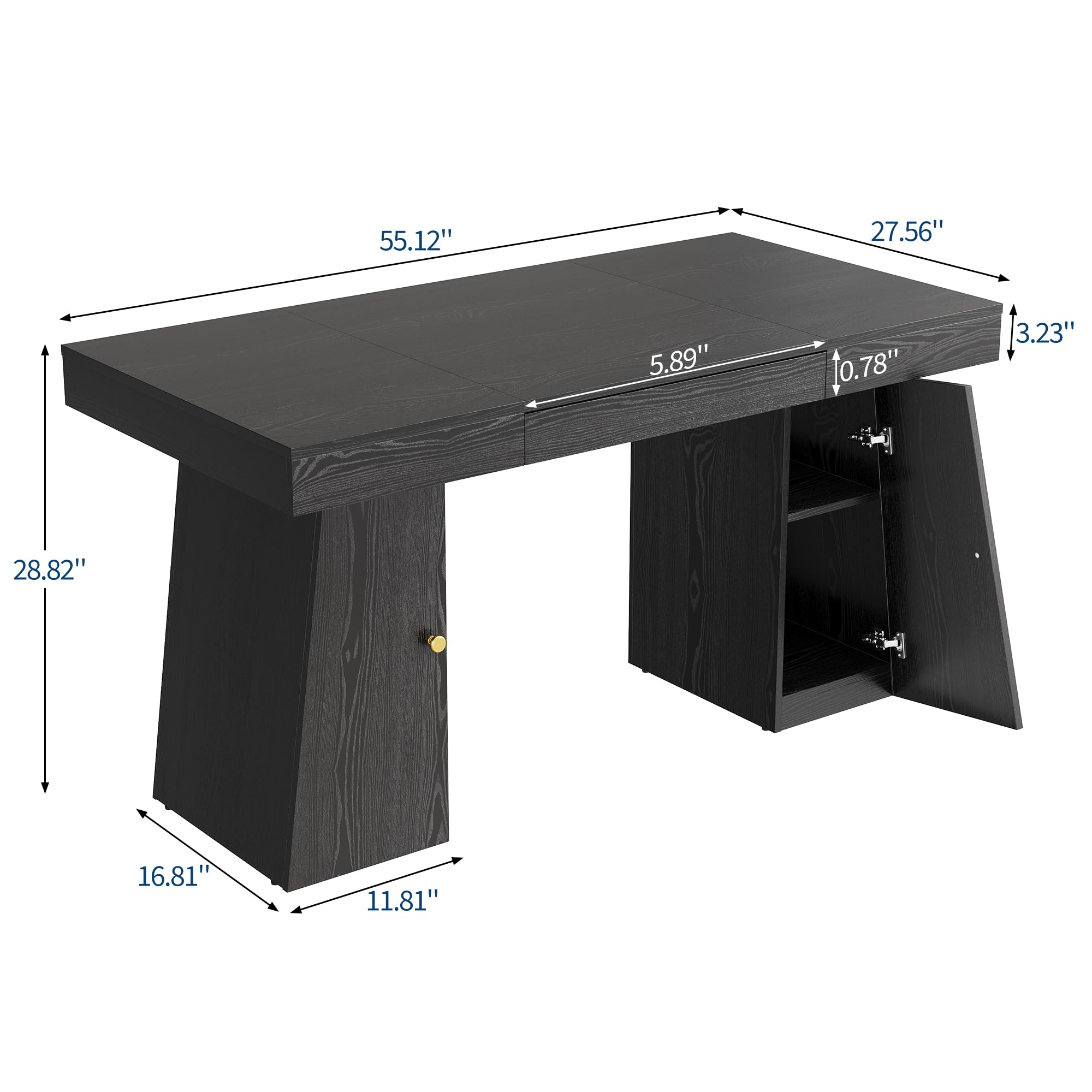 引き出し、キャビネット、収納棚付きの55インチ×27.5イン - Home Office Work Table のレビューと価格