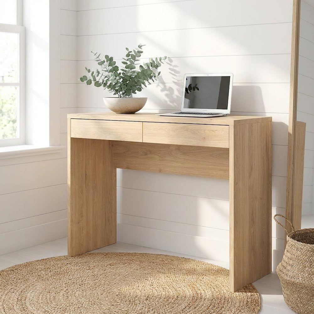 引き出し付きの茶色い木製デスク。家庭用オフィスや寝室での作業 - Home Office Work Table のレビューと価格