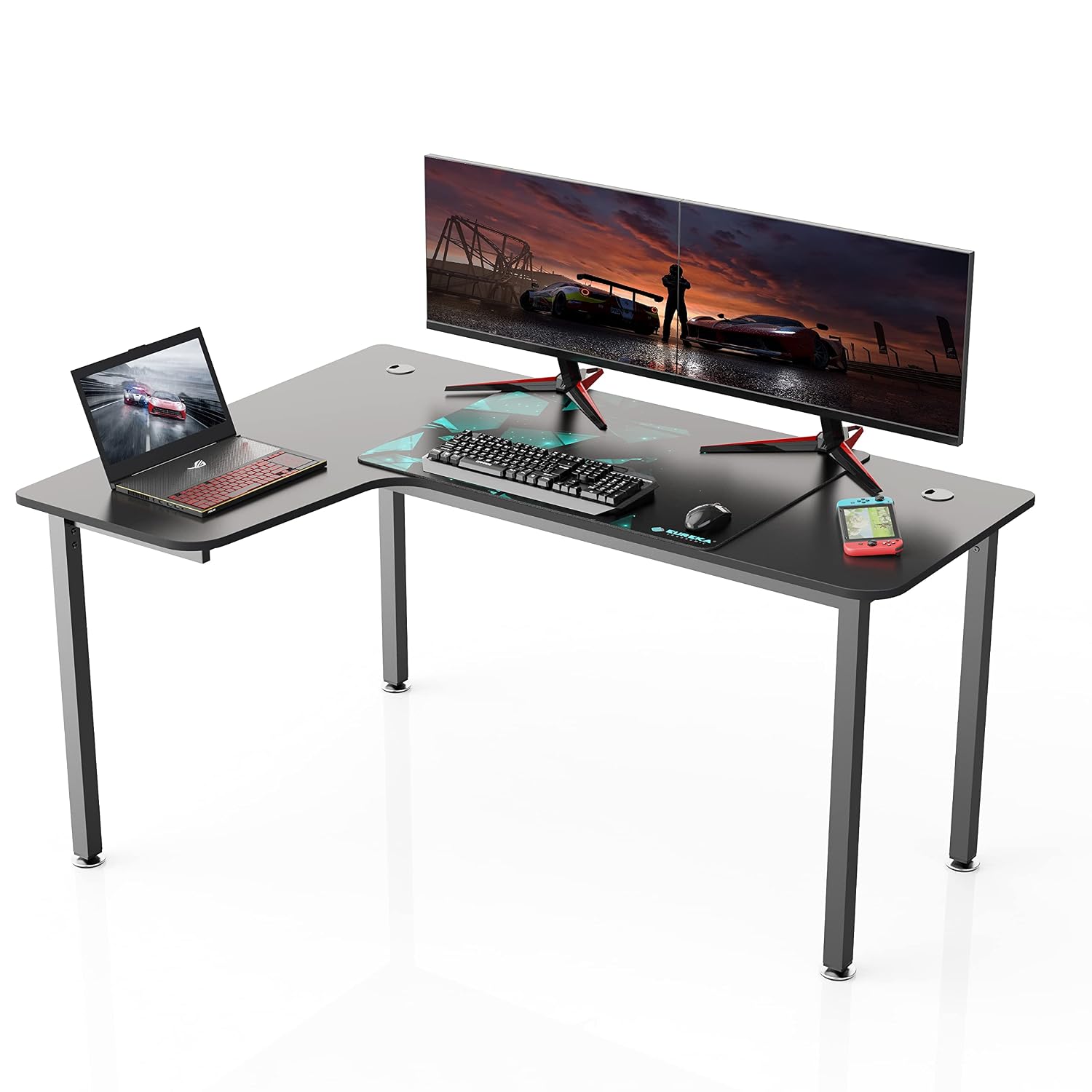 60インチの黒いL字型コーナーデスク。家庭用オフィス、ゲーム - Home Office Work Table のレビューと価格
