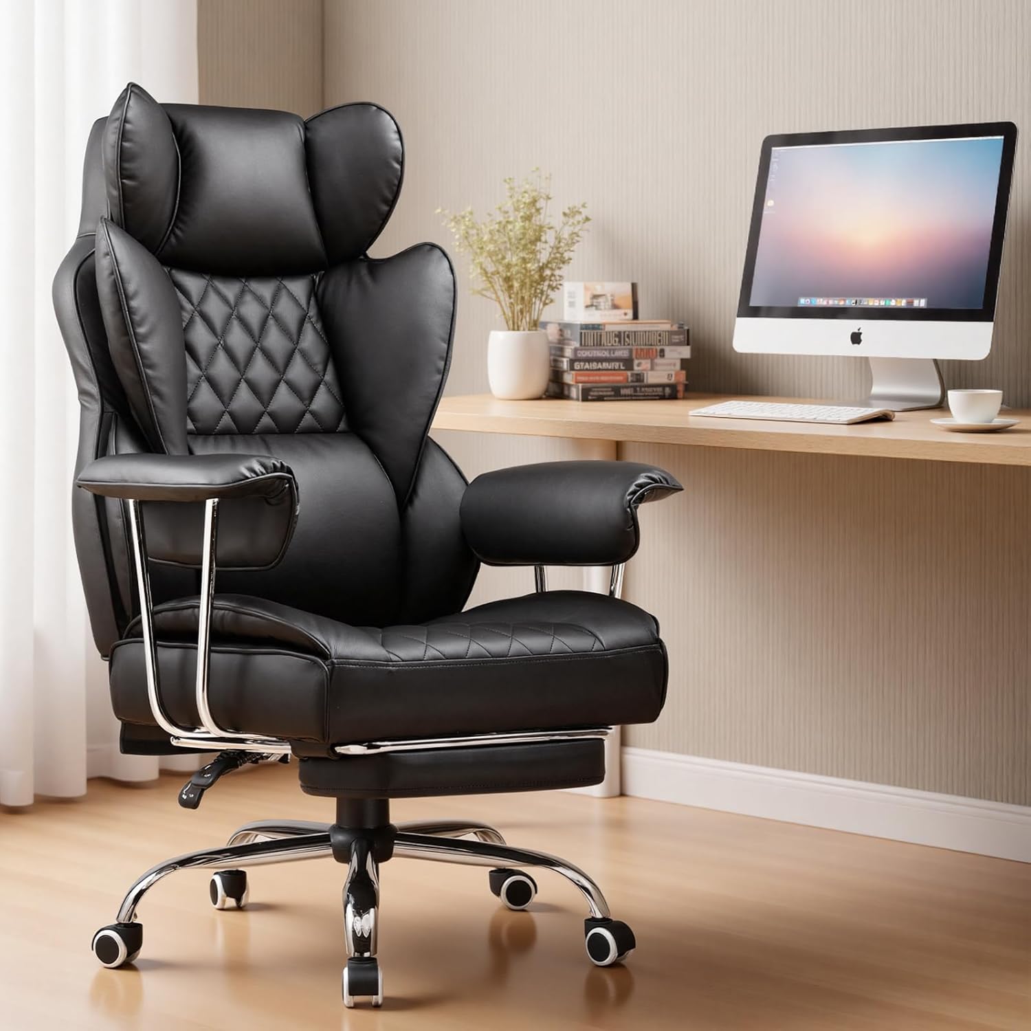 足置き台付き大型背の高いオフィスチェア、ハイバックレザーゲー - Ergonomic Office Chair のレビューと価格